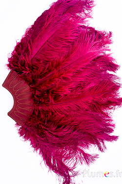 Éventail en plumes d’autruche - 20 plumes, cuir marron - bordeaux